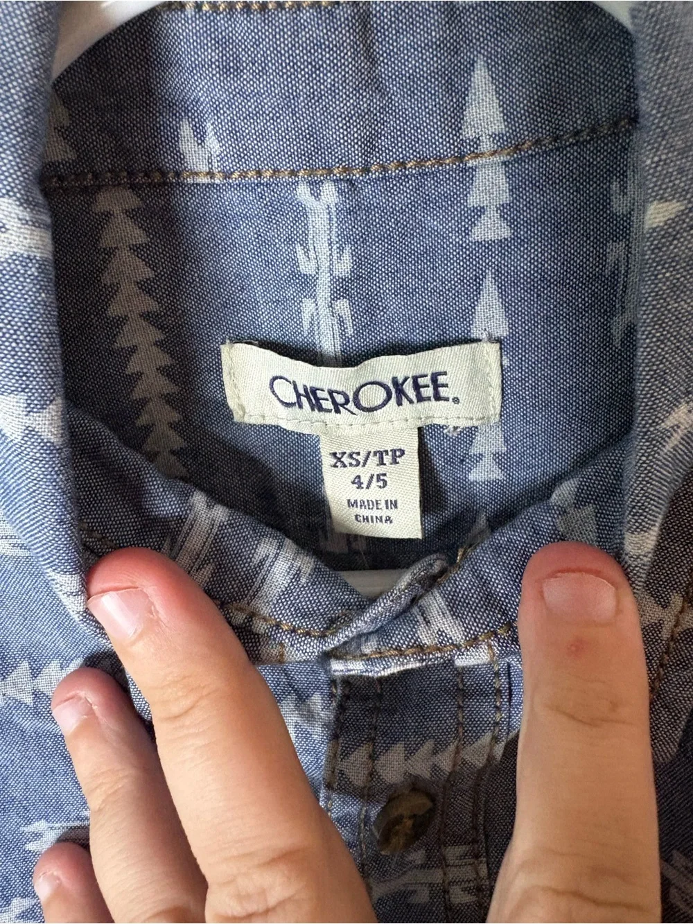 Boys Cherokee Blue Aztec-Pattern Long Sleeve Button Shirt
